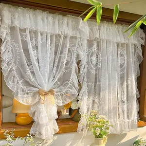 French Style Lace Ruffled Rod Pocket Curtains, Cute Sheer Drapes for Bedroom and Balcony, Elegant Decorative Window Sheers, 1pc, Home Decoration Curtain