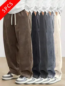 5-Pack Men’s Spring/Autumn Retro Corduroy Casual Pants, Loose Straight-Leg Long Pants, Breathable and Comfortable