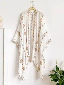 Elegant Ditsy Floral Embroidered Scarf, Loose-Fitting Split Design, Perfect for All Seasons, Ideal for Beach, Commute, Dates