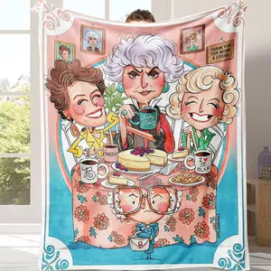 Golden Girls Classic TV Show Theme flannel Blanket Soft Comfortable Warm Throw for Living Room Bedroom Sofa Decorative flannel Blanket Fan Collection Souvenir Gift Retro Cartoon Pattern Printed Blanket Suitable for giving as gifts to friend