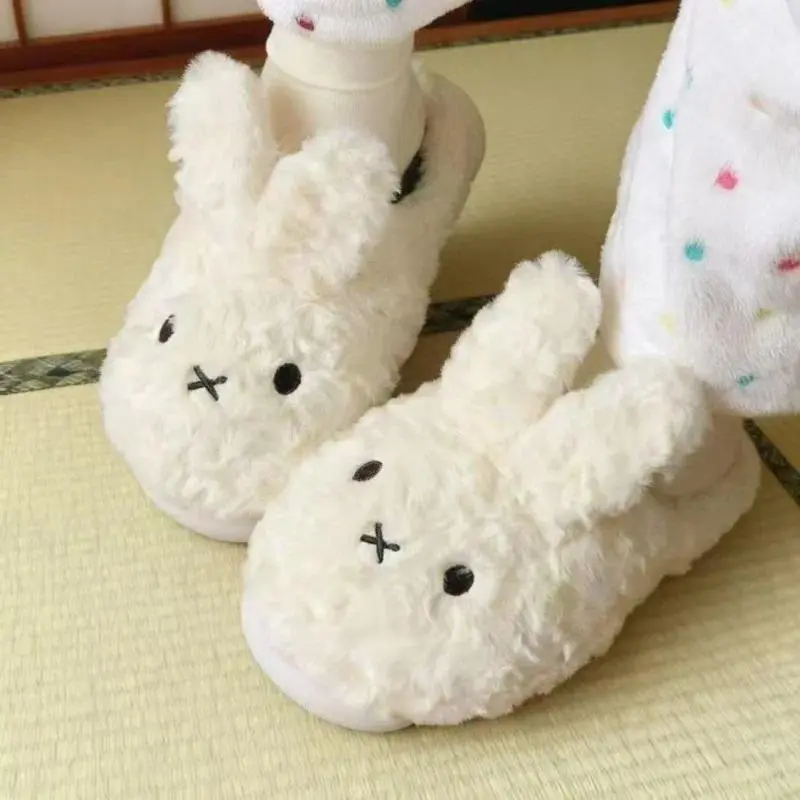 Anime Miffy Plush Cotton Slippers Kawaii Cartoon Winter Home Wearing Outside Non Slip Thick Sole Keep Warm Cute Slippers Gifts
