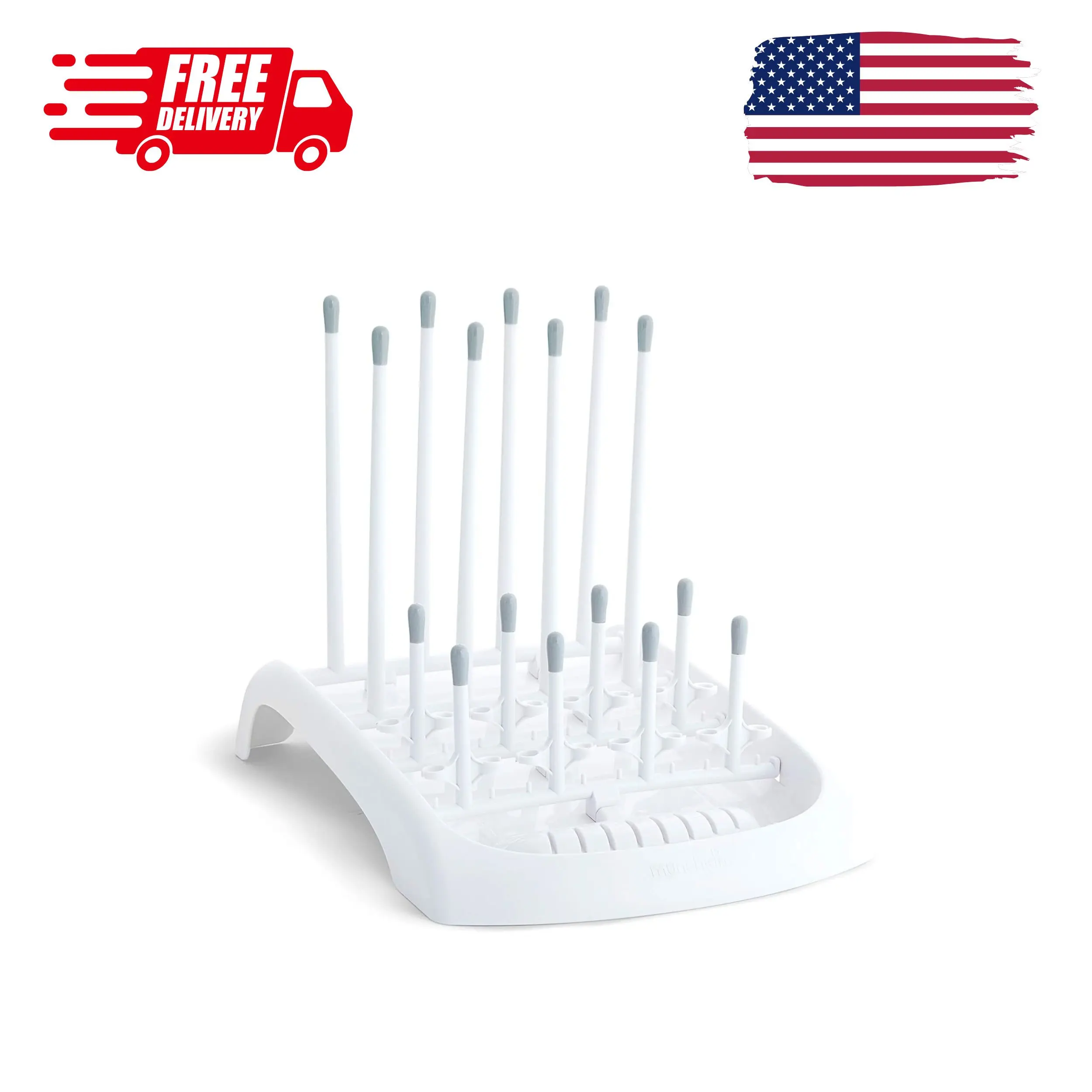 Fold Baby Bottle Drying Rack - Compact Design, White/Grey