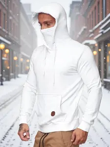 Men's autumn and winter hooded sweatshirt (With a mask design) - Autumn and winter warm and windproof long-sleeved hooded sweatshirt, street trend style, with kangaroo pocket, practical casual clothing suitable for cold weather, Casual Drawstring Hooded