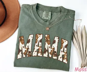Western Cow Print Mama Shirt, Trendy Shirt for Mom, Mothers Day Gift, Country Mama Tee, Gift for Mom, Cowhide Mama T-shirt