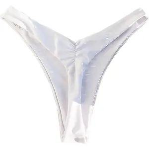 Women's Ruched Back Bikini Bottoms High Cut Bathing Suit Bottoms Cheeky Thong Swimsuit Bottom