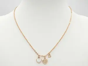 Pre-owned Christian Dior "D" and 2 Hearts Gold Necklace with Dust Bag Perfect for Daily Use