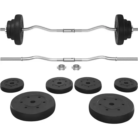Yaheetech Unisex Olympic W-Shape Curl Barbell Set - 44LB/55LB/66LB Weights, Chrome Finish & Black Color, Home Gym Stuff for Strength Train, Back to School Haul Fitness Equipment, Exercise Equipment