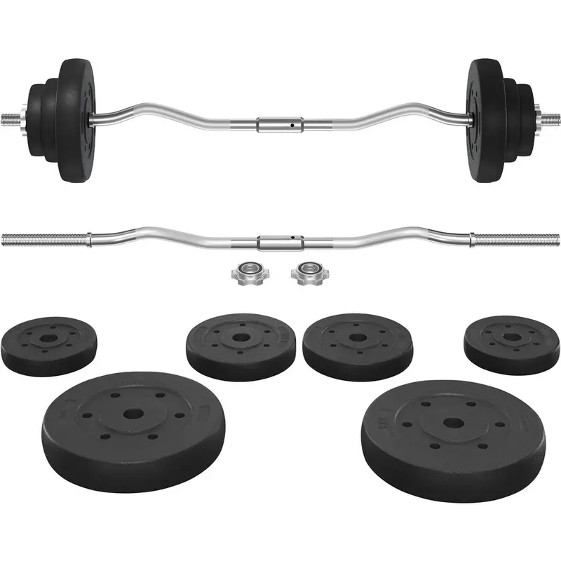 Yaheetech Unisex Olympic W-Shape Curl Barbell Set - 44LB/55LB/66LB Weights, Chrome Finish & Black Color, Home Gym Stuff for Strength Train, Back to School Haul Fitness Equipment, Exercise Equipment