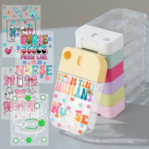 5pcs Spray Bottle & 5pcs UV DTF Wraps Sticker DIY Durable Empty Perfume Bottles for Hand Sanitizer, Cosmetics, Travel, Gym, and Home Use