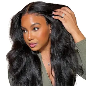 Klaiyi Yaki Straight Put On And Go Wig 7x5 Bye-Bye Knots Pre Bleached Knots Glueless Lace Closure Human Hair Wig Knotless