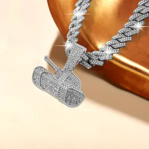 Tank Shape Pendant with Flip-up Diamond-shaped Necklace Novelty originality Gifts HipHop Iced Out Bling Pendants Necklaces Fashion Jewelry Gift for Party Prom Gifts Costumes DIY Decoration