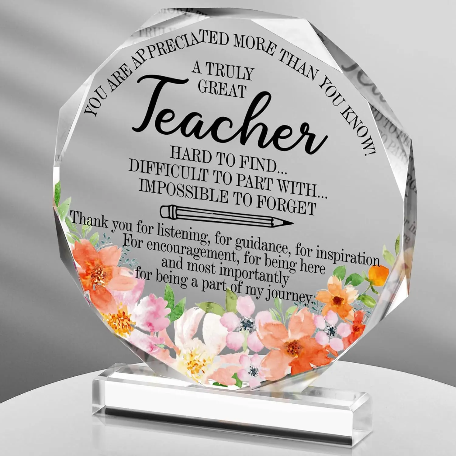 Teacher Appreciation Gifts for Women  Thank You Teacher  from Student for Graduation End of Year Christmas Valentine Office Desk Decor Paperweight Keepsake(Nonagon Pencil)
