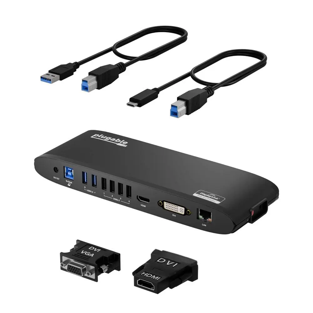 Plugable UD-3900H Universal Docking Station - Black, Broad Compatibility, Port Expansion, Legacy Laptops Support, Dual HDMI Video Out, Flexible Expandability