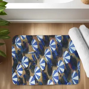 212 MAIN Rectangle Microfiber Foam Bath Mat, 17x24 in, Blue Beach Umbrella Print, Absorbent, Stylish Coastal Vibe Bathroom Home Decor