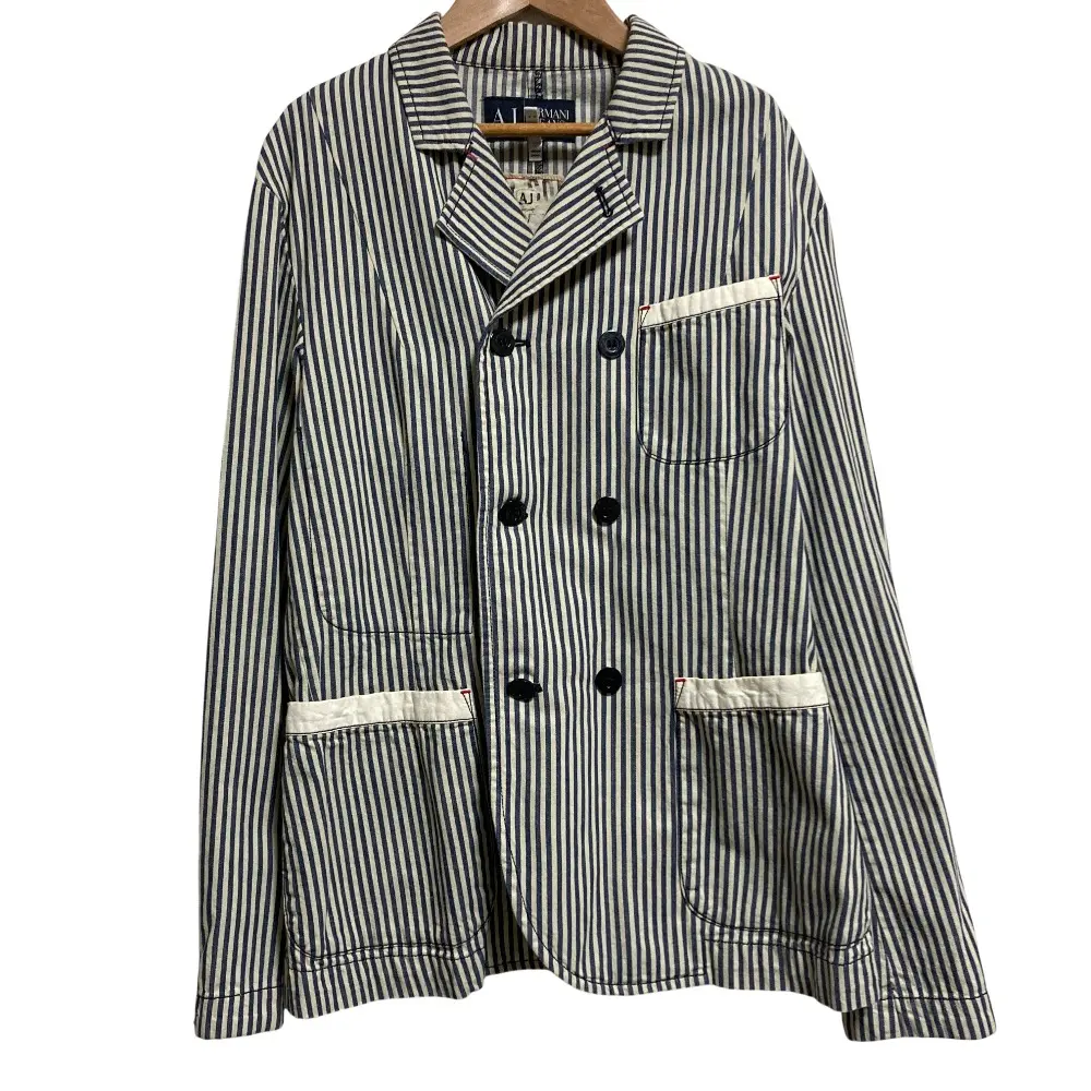 Pre-owned Giorgio Armani Cotton Small Leather Goods Armani Jeans Stripe Wool Coat
