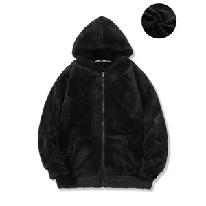 Fleece-Lined Hooded Jacket, Zip-Front Plush Outerwear with Pockets, Soft Skin-Friendly Polyester Fabric, for Autumn Winter Travel, Office, Work, Photography and Daily Wear
