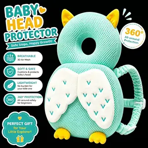 1pc Green Owl Head Protection Backpack, Walking Learning Teaching Aid, Breathable Summer Anti-Fall Mat for Toddler Walking Practice, Adjustable Cartoon Safety Cushion, Ideal Gift for Boys and Girls