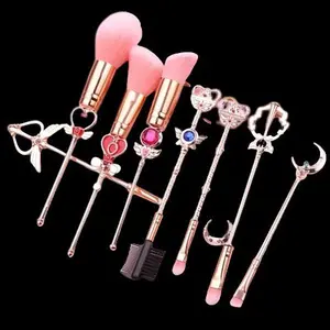 Professional Makeup Brush Set - 8pcs/Set, Innovative Design, Shiny Gold Metal Handle, Soft Bristles, with Pink Velour Pouch, for Eyeshadow, Powder, Blush, Eyebrow, and Mascara Makeup