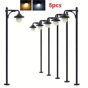 5pcs Model Railway HO Scale 1:87 Street Light Lamps Model Railroad Layout Scenery LED Lamp White/ Warm White