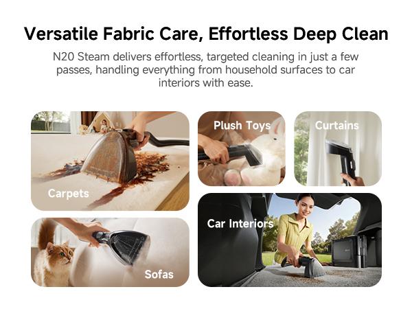 【New Arrival】DREAME N20 Steam Portable Carpet Cleaner with Steam & Hot Water Wash, Upholstery Cleaner Machine with Auto-Mix Solution, 17Kpa Powerful Suction, Spot Cleaner for Carpet, Couch, Furniture, Pets, Cars