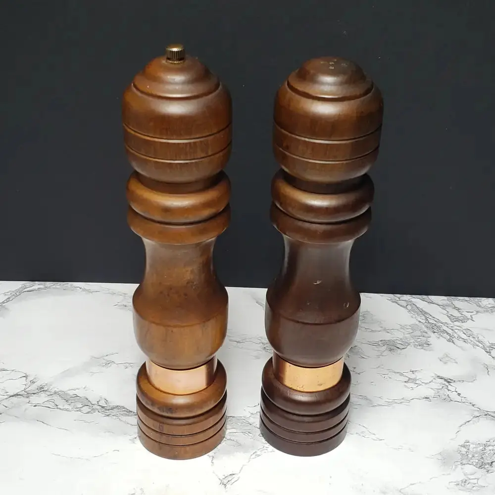 Pepper Mill & Salt Shaker Solid Wood & Copper Vintage