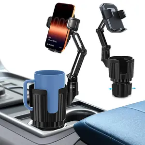 2 in 1 Cup Holder Phone Holder for Car - Compatible with Most 10-40oz Bottles & All Smartphones - 360 Degree Rotation - Car Accessories