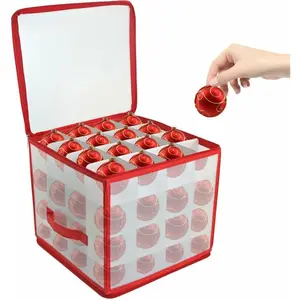 Christmas Ornament Storage Box,4 Tier Christmas Storage Box with Lid,64 Ornament Box With Durable Zippers and Dividers,Non-Woven & -Proof Christmas Ornament Storage Containers,for 3"Seasons Balls