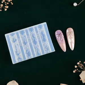 3D Bowknot Nail Art Silicone Mold, Clear, Lace Bow Tassel Pendant, Fairy Y2K Vintage Style, Easy to Demold, Reusable, DIY Nail Salon Decor