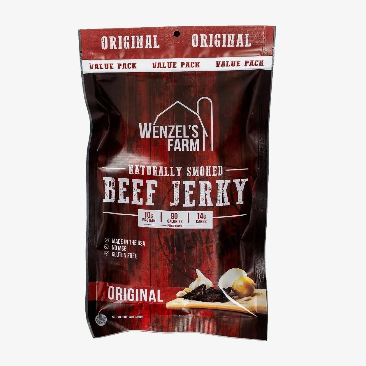Wenzel's Farm Original Beef Jerky 10 oz. | Naturally Smoked | No MSG, Fillers, Binders, Artificial Colors | Gluten Free