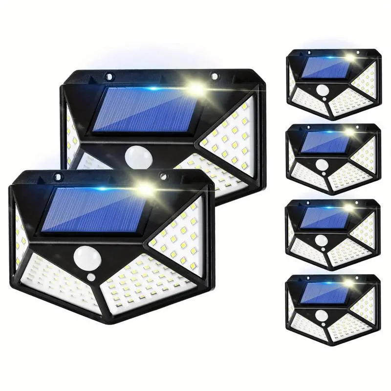 6-Pack Solar Outdoor Lights - 100LED Motion Sensor Outdoor Lamp, 4-Sided Energy-Saving Intelligent Control Wall Lights for External Walls, Courtyards