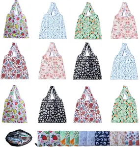 Foldable Reusable Grocery Bags (12 Pack), Heavy Duty Shopping Tote Bags, Reusable Tote Bag for Grocery, Travel, Gift