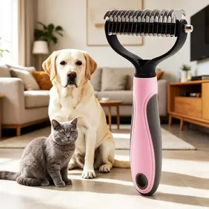 Two-In-One Professional Dog and Cat Grooming Brush, Stainless Steel Teeth, Reduces Shedding and Knots, Gentle for Long-Haired Pets，Hair control tools for long-haired dogs and cats, hair removal tools
