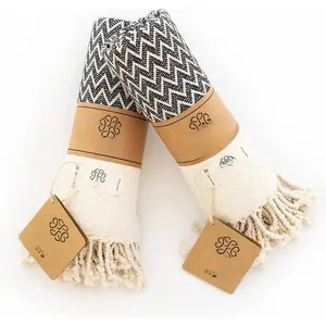 Hand Towels Set of 2-18 x 40 Inches - Decorative Bathroom Peshtemal Towel for Hand, , Hair, Yoga, , Dishcloth, Kitchen and Bath -  Pure Cotton (Black)