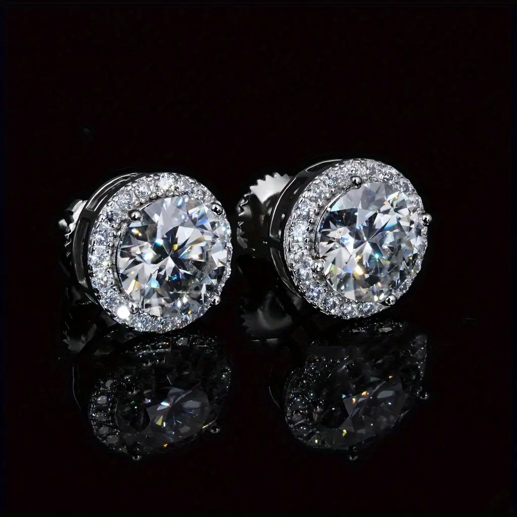 2 Carat VVS1 Moissanite Stud Earrings - Mature Style, 925 Sterling Silver Post, Natural Round Cut Stone for Men and Women