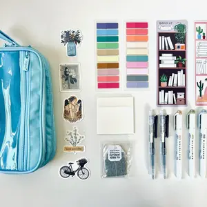 Annotation Kit and Supplies with Book or Pencil Case | Highlighters, Muji Pens, Sticky Notes, Stickers