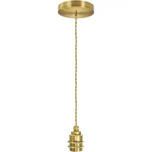 1-Light Gold Pendant Light Kit Mini Pendant Lights Cord 4.92ft Adjustable E26 Ceramic Metal Hanging Ceiling Lighting Fixtures Vintage for Kitchen Island Bar Dining Room, Not Bulbs