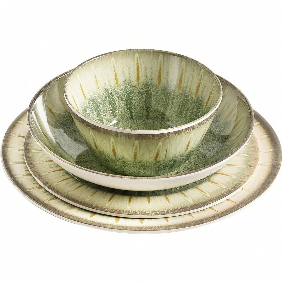 Melamine Dinnerware Set, 16 Piece 4, Unbreakable Kitchen Plastic Plates And Bowls Set, Indoor And Outdoor Use Tableware,, Dishwasher Top, Not Microwave, Not Oven(Green) Melamine Dinnerware Set, 16 Piece 4, Unbreakable Kitchen Plastic Plates And Bowls Set, Indoor And Outdoor Use Tableware,, Dishwasher Top, Not Microwave, Not Oven(Green)