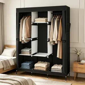 Black 71 Inch Portable Wardrobe with Shelves, Sturdy Clothes Storage Rack Easy Assembly for Home Bedroom