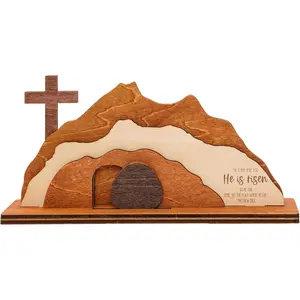He is Risen Empty Tomb Easter Resurrection Decor Wooden Cross Tabletop Display Christian Home Religious Indoor Easter Decor Christian Gifts