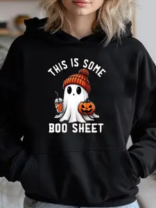 Women's This is Some Boo Sheet Halloween Hoodie - Cute & Coffee Graphic Print,Cotton Fleece Pullover, Soft Breathable Loose Fit Sweatshirt for Casual Fall Outfits