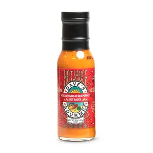 Dave's Gourmet Creamy Garlic Red Pepper Sauce - Medium Heat - Perfect for Salads, Dipping, Tacos, Sandwiches & More - Vegan Sauce, Gluten-Free, No Preservatives - 8oz Bottle