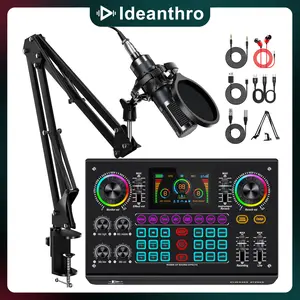 Ideanthro C200 PRO-P15 sound card features a dual-core DSP chip, supports dual microphones and dual headphones, has adjustable tone and multiple voice changer settings, and is compatible with most live streaming platforms