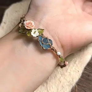 Natural High-Quality Aquamarine Bracelet, Handwoven Design, April Birthstone, Ocean Sky Blue Star Element, Perfect for Daily Wear, Beaded Bracelet