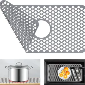 Silicone Kitchen Drainage Sink Mat, Non-Slip Insulation Drying Countertop Pad, Hollow Design Water Absorption, Daily Use