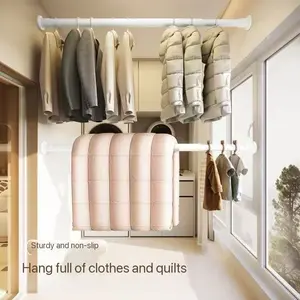 No-drill telescopic rod, adjustable and reusable clothes drying rod, wardrobe support rod, cabinet support rod, drying rod, shoe cabinet, storage rod, shower curtain rod, home use, bathroom accessories
