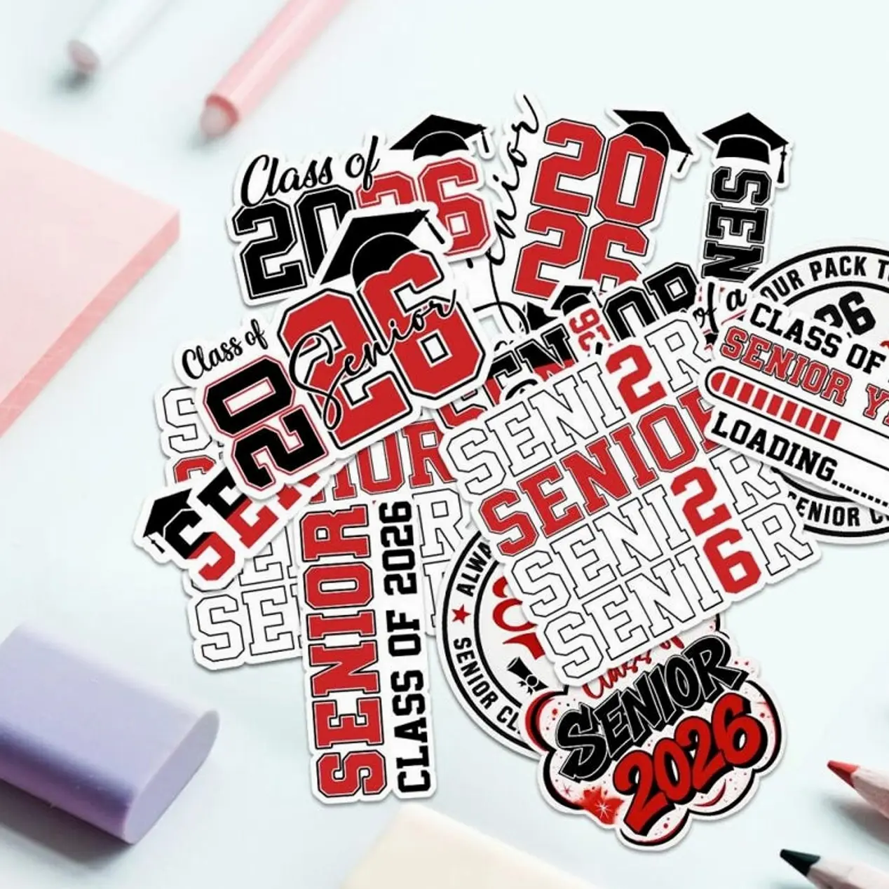 Senior Class of 2026 Red Vinyl Stickers - Graduation Gifts (12 PCS)