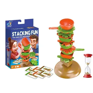 Mini Burger Stack Challenge Toy, Balance and Reaction Test for Kids Aged 3+, Includes Sand Timer, Montessori Educational Toy