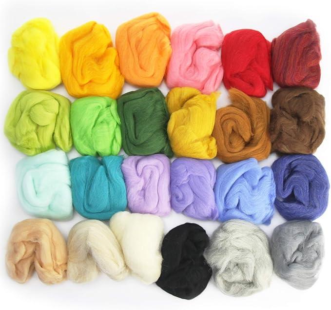 Needle Felting Wool Kit – 24 Colors Mixed Wool Roving for DIY Craft Projects