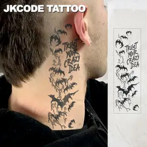 Waterproof Temporary Tattoo, Halloween Bat Design, Gothic Style, Neck Hand Finger Tattoos, Long-Lasting Up to 15 Days, Men's Fashion