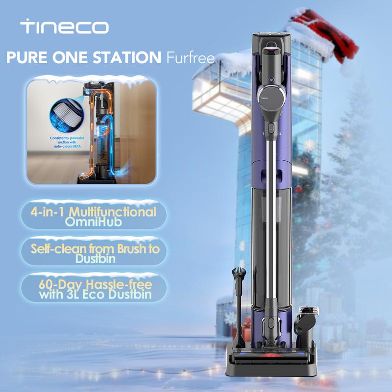 TINECO PURE ONE Station Pet Cordless Stick Vacuum Cleaner, Station with Self-Clean, ZeroTangle Brush for Pet Hair, Hard Floor, Carpet, Tile, Pet Grooming, Lightweight, Handheld Vacuum